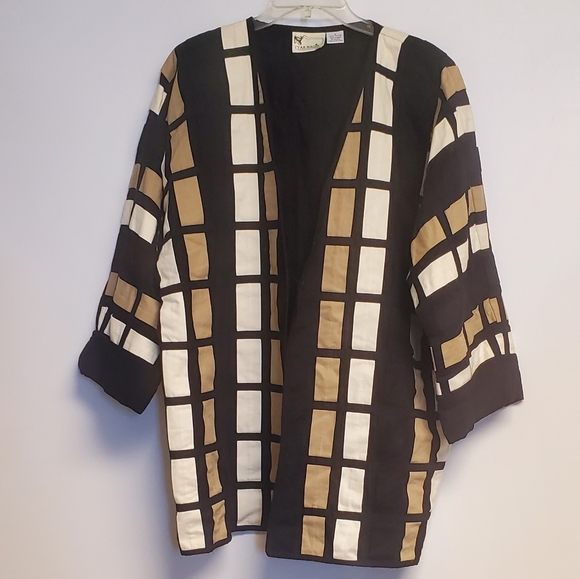 Vintage 90s Yak Magik Colorblock Cotton Quilted Oversized Kimono Jacket Large - Picture 2 of 7